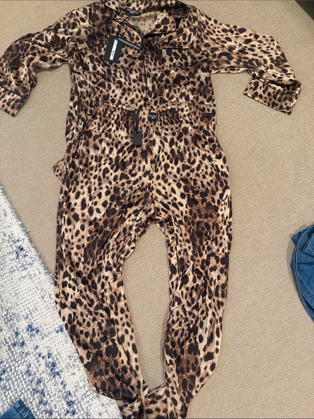 SKIMS Leopard Print Satin Pajama Set in Brown and Black - Picture 3 of 4